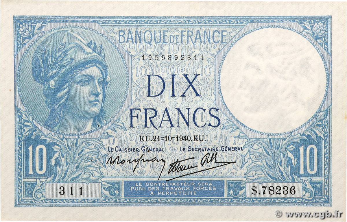 10 Francs MINERVE modifié FRANCE  1940 F.07.18 XF+