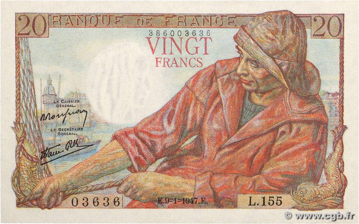 20 Francs PÊCHEUR FRANCE  1947 F.13.11 XF+