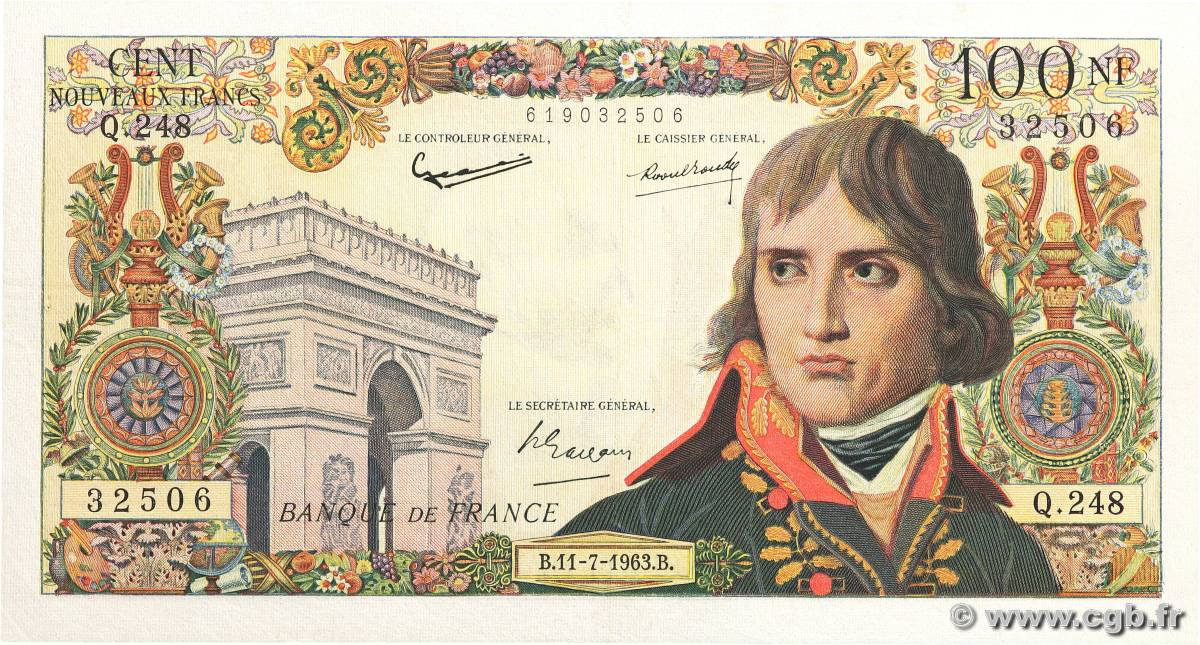 100 Nouveaux Francs BONAPARTE FRANCE  1963 F.59.22 XF-