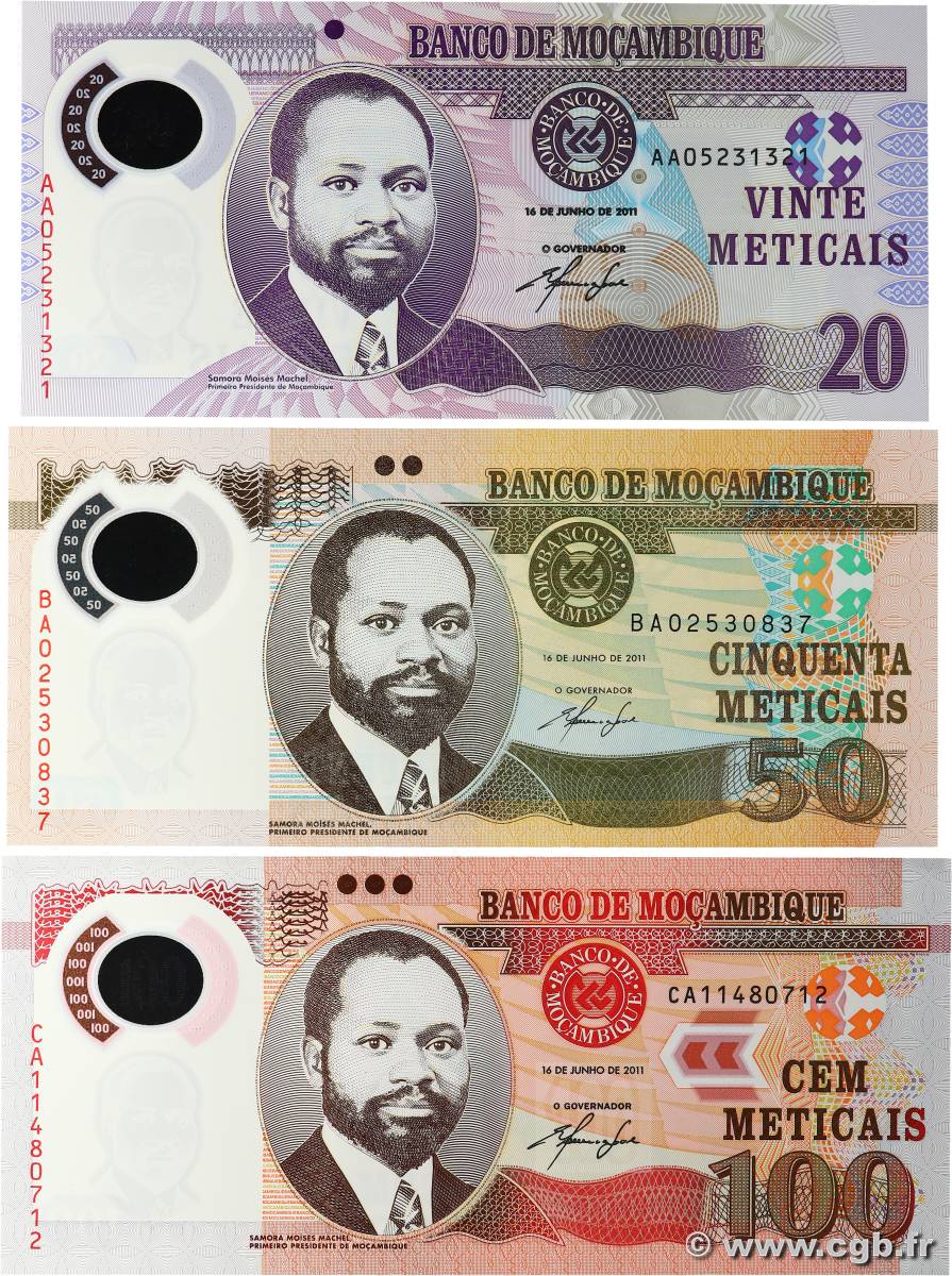 20, 50 et 1000 Meticais Lot MOZAMBIQUE  2011 P.149 au P.151 UNC