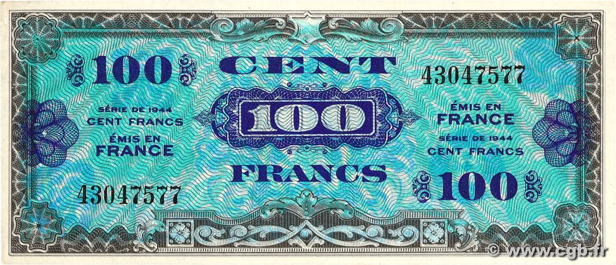 100 Francs DRAPEAU FRANCE  1944 VF.20.01 AU