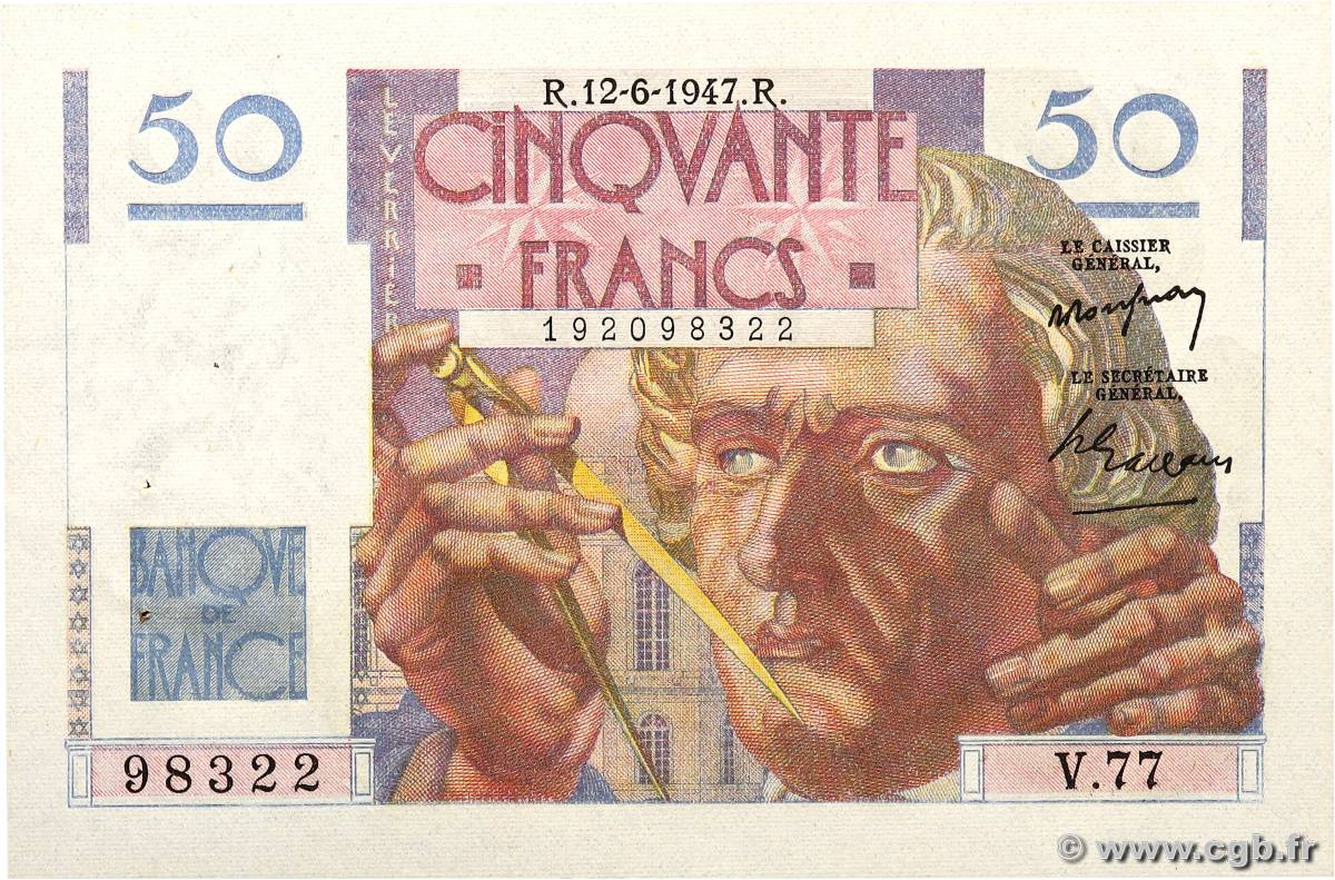 50 Francs LE VERRIER FRANCIA  1947 F.20.08 SC