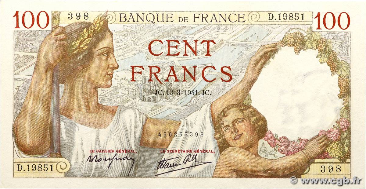 100 Francs SULLY FRANCIA  1941 F.26.48 FDC