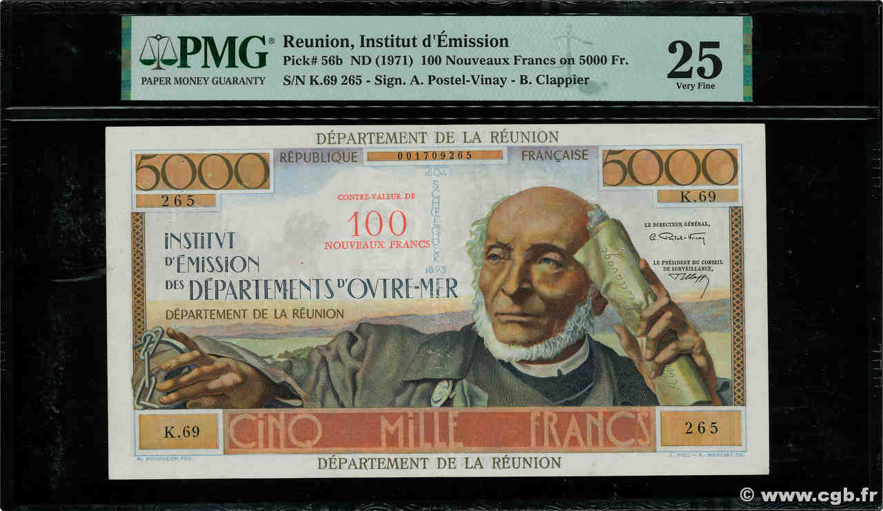 100 NF sur 5000 Francs Schoelcher ÎLE DE LA RÉUNION  1971 P.56b TTB