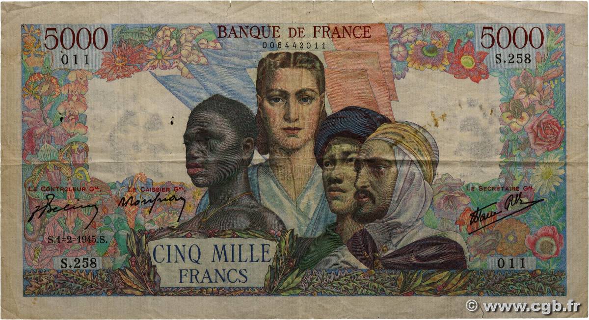 5000 Francs EMPIRE FRANÇAIS FRANKREICH  1945 F.47.11 fS