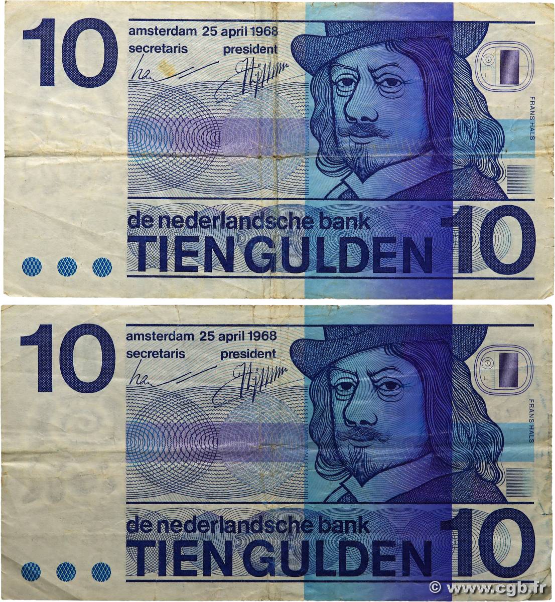 10 Gulden Lot PAYS-BAS  1968 P.091b TB