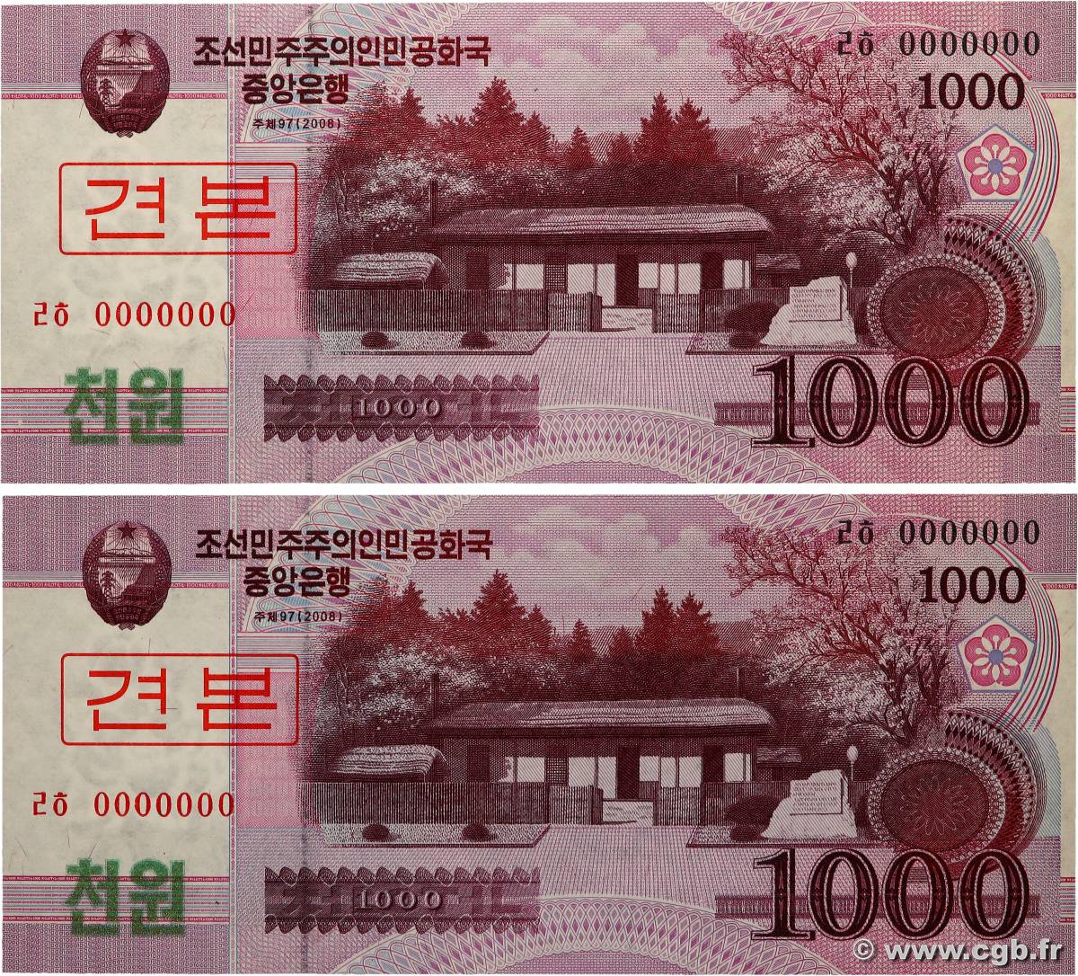 1000 Won Spécimen NORTH KOREA 2008 P.64s 529075 Banknotes