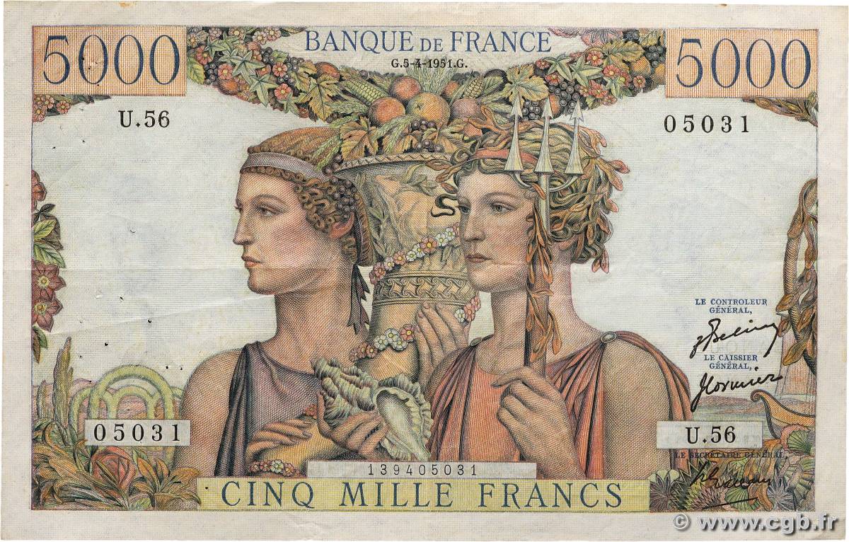 5000 Francs TERRE ET MER FRANCE  1951 F.48.04 TTB