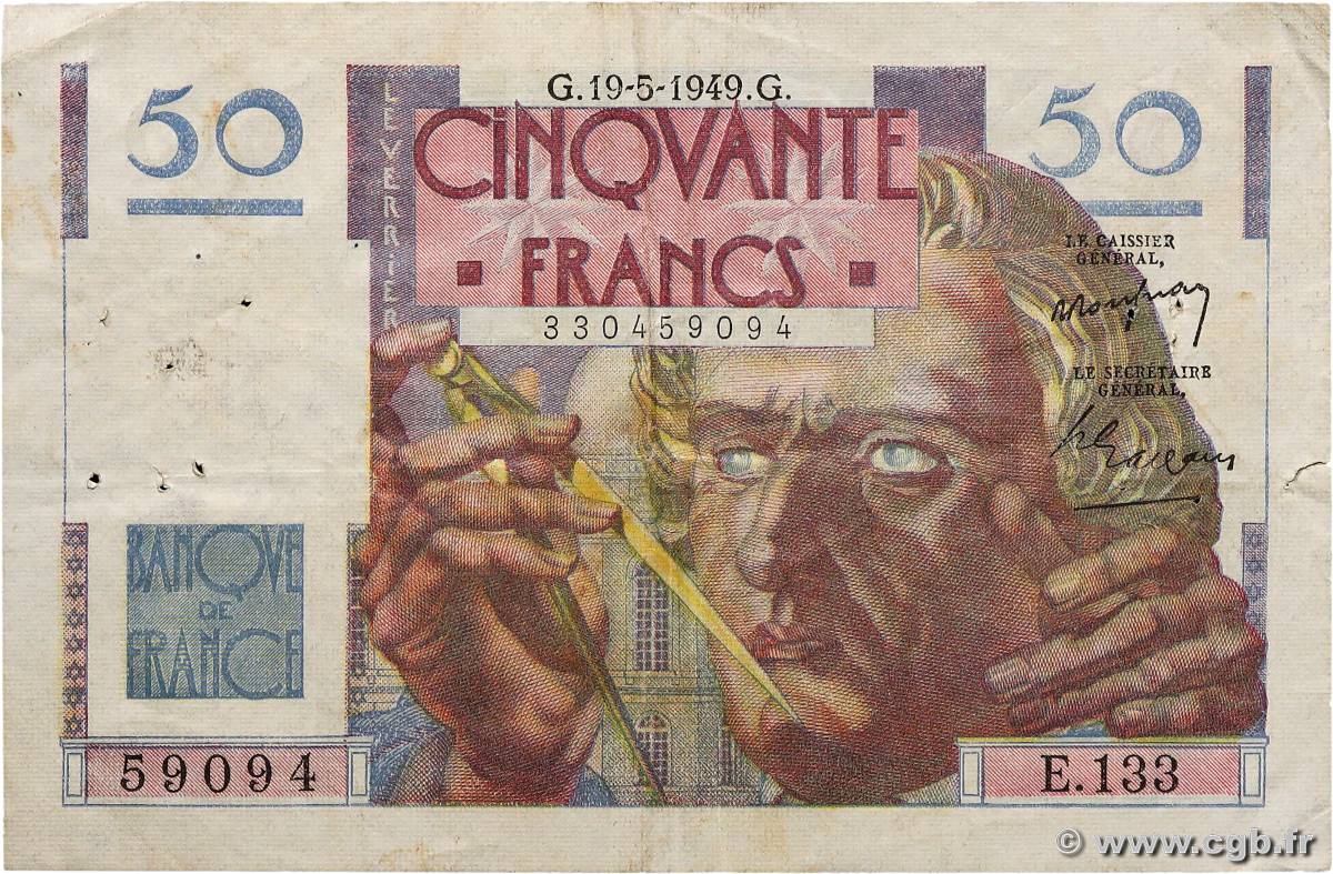 50 Francs LE VERRIER FRANCE  1949 F.20.12 TB+