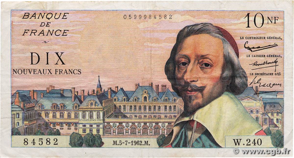 10 Nouveaux Francs RICHELIEU FRANCE  1962 F.57.20 TB