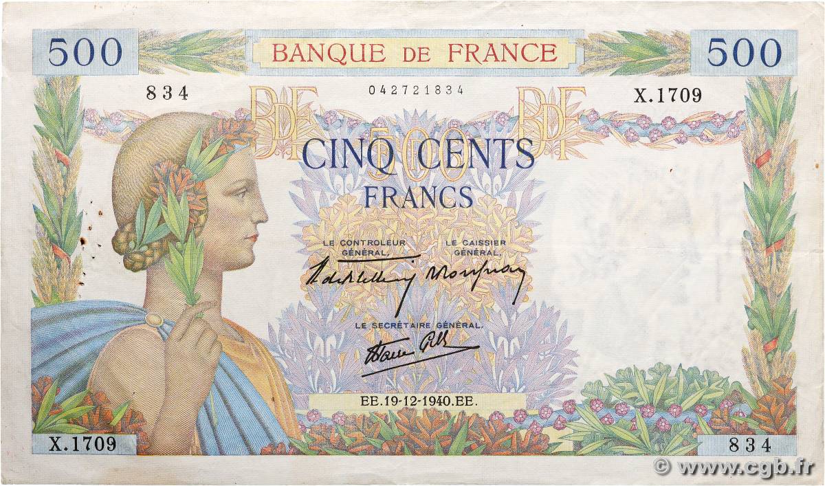 500 Francs LA PAIX FRANCE  1940 F.32.11 pr.TTB