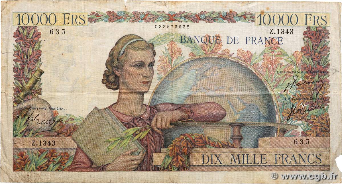 10000 Francs GÉNIE FRANÇAIS FRANCE  1951 F.50.49 B