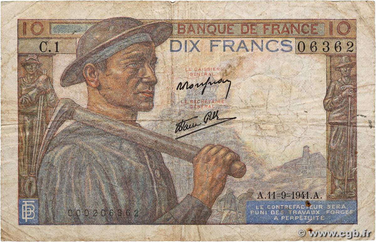 10 Francs MINEUR FRANCE  1941 F.08.01 B+