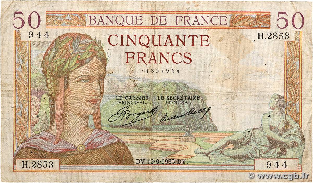 50 Francs CÉRÈS FRANCIA  1935 F.17.16 RC