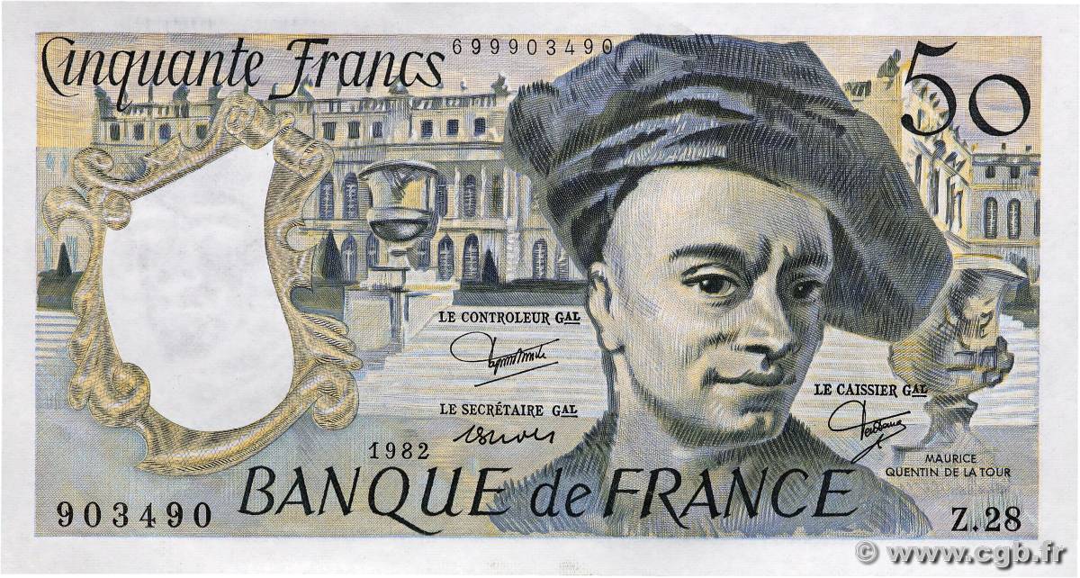 50 Francs QUENTIN DE LA TOUR FRANCE  1982 F.67.08 AU+