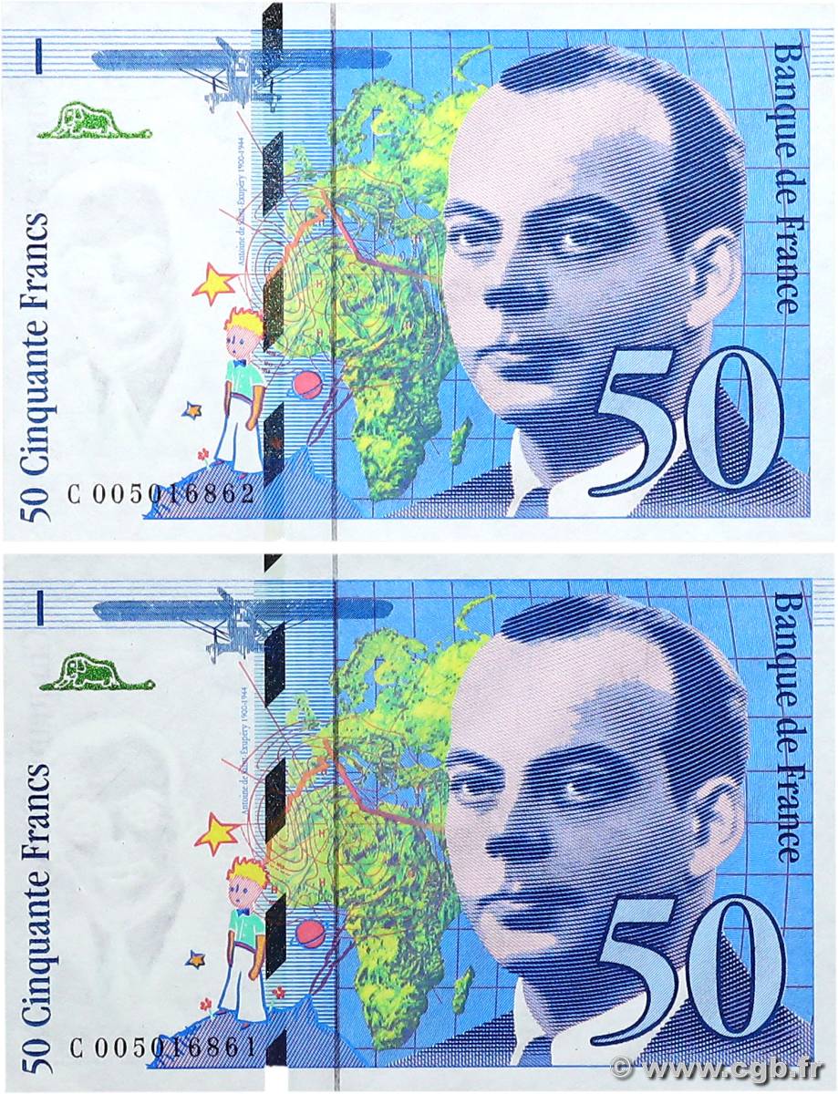 50 Francs SAINT-EXUPÉRY Consécutifs FRANCIA  1993 F.72.02 AU+