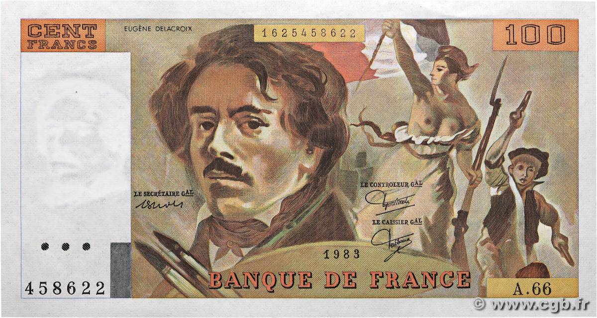 100 Francs DELACROIX modifié FRANCE  1983 F.69.07 AU