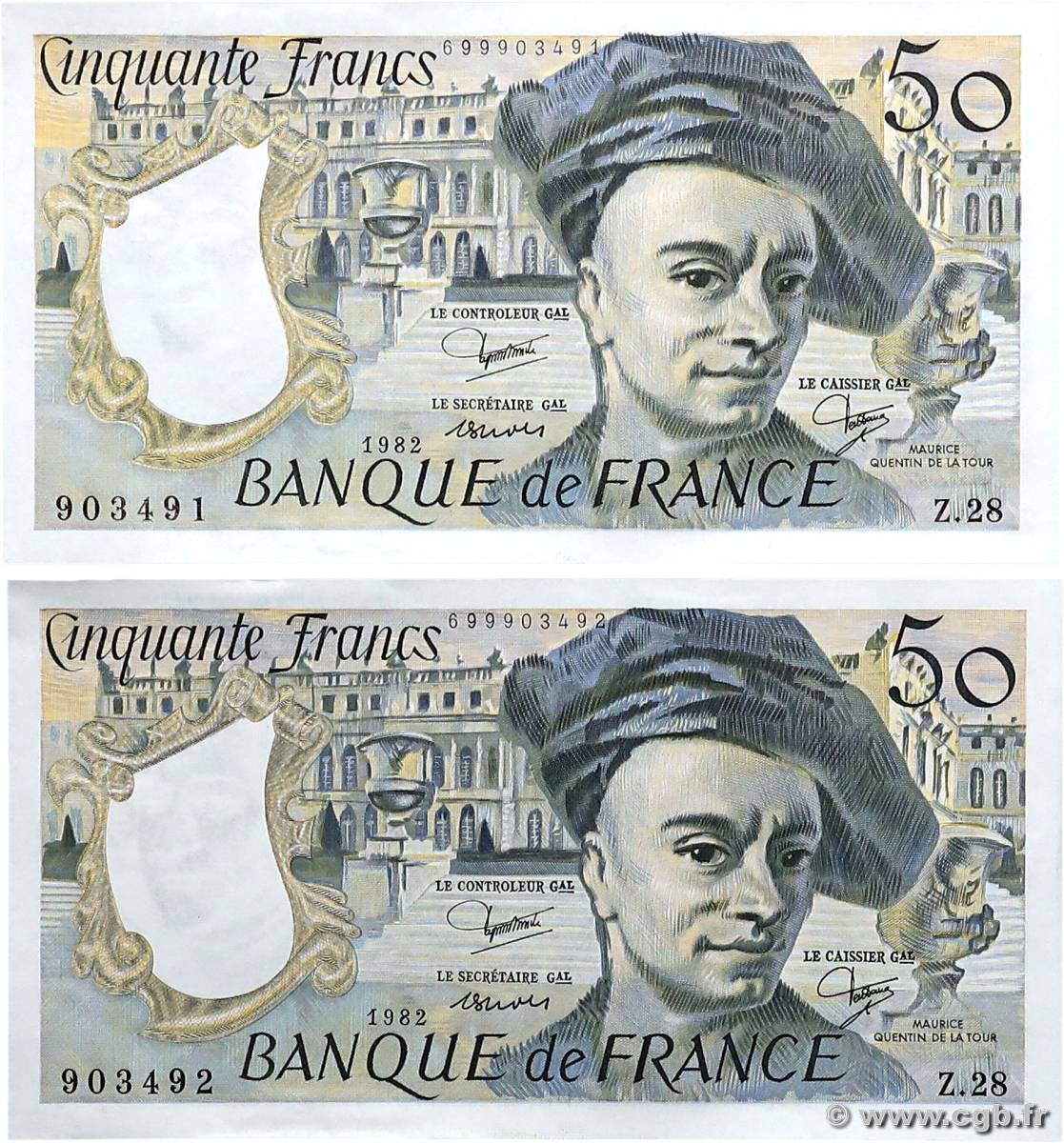 50 Francs QUENTIN DE LA TOUR Consécutifs FRANCE  1982 F.67.08 SPL