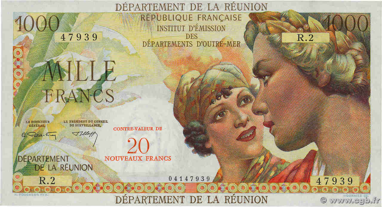 20 NF sur 1000 Francs Union Française ISOLA RIUNIONE  1971 P.55b SPL+