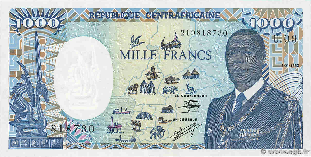 1000 Francs REPúBLICA CENTROAFRICANA  1990 P.16 SC+