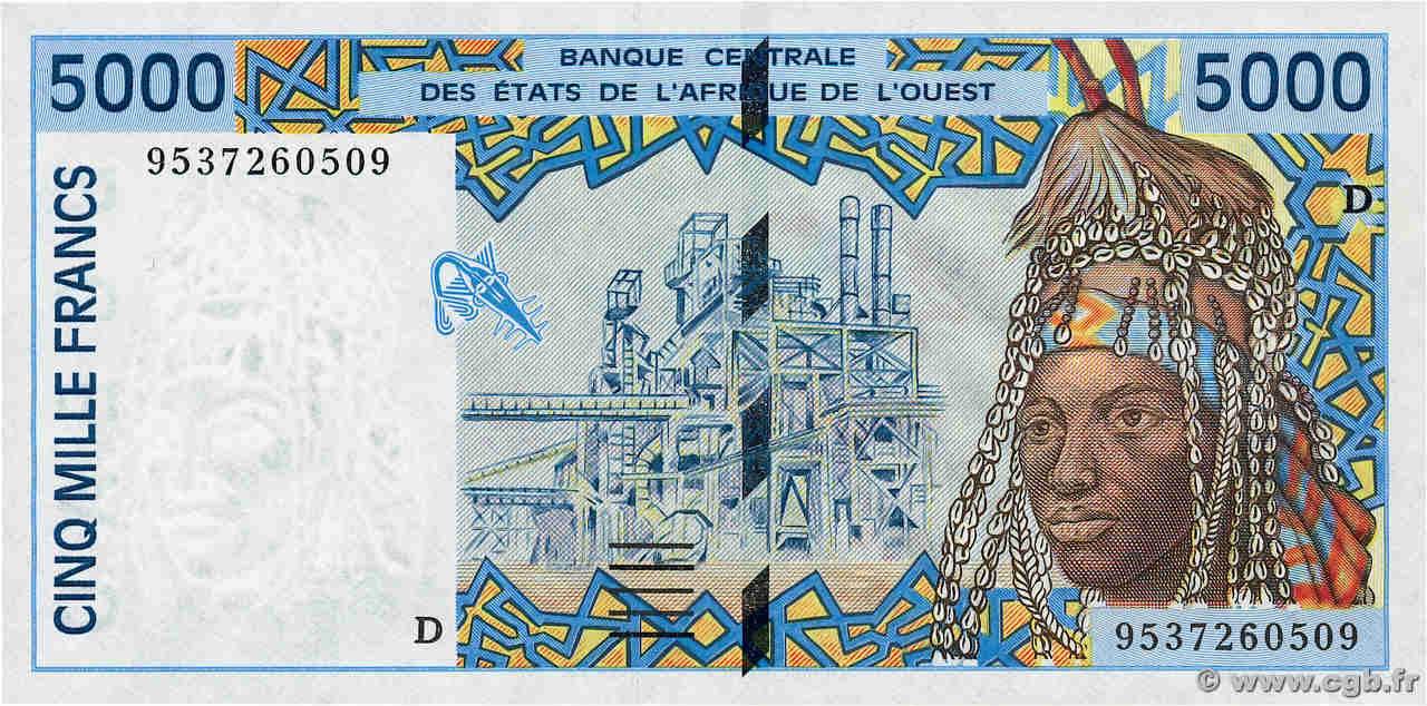 5000 Francs WEST AFRICAN STATES  1995 P.413Dc UNC-