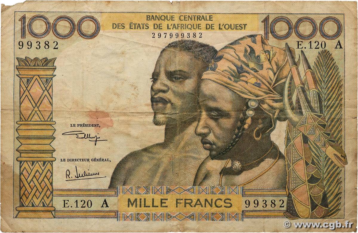 1000 Francs ÉTATS DE L AFRIQUE DE L OUEST  1973 P.103Aj TB