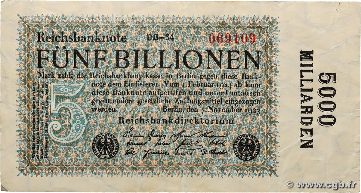 5 Billions Mark ALLEMAGNE  1923 P.136c TTB