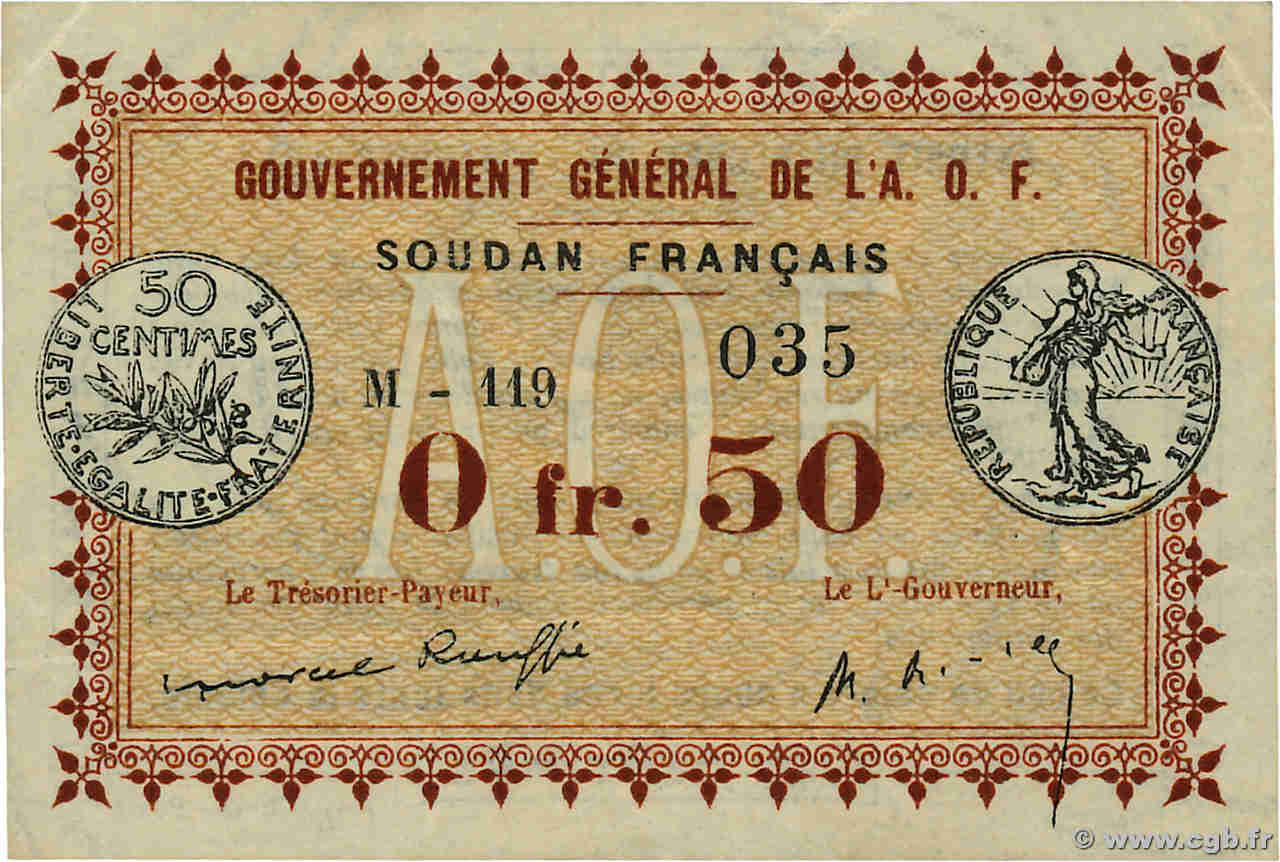 0,50 Franc SUDáN  1917 P.A1b MBC+