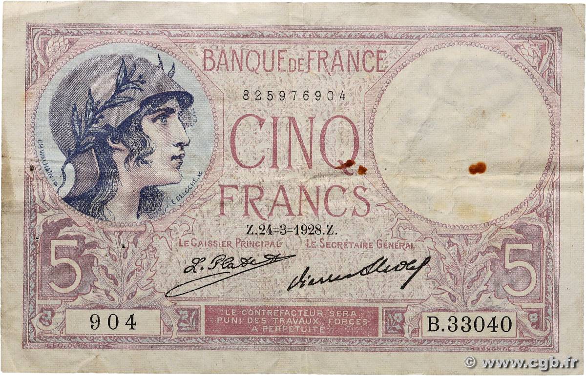 5 Francs FEMME CASQUÉE FRANCE  1928 F.03.12 F