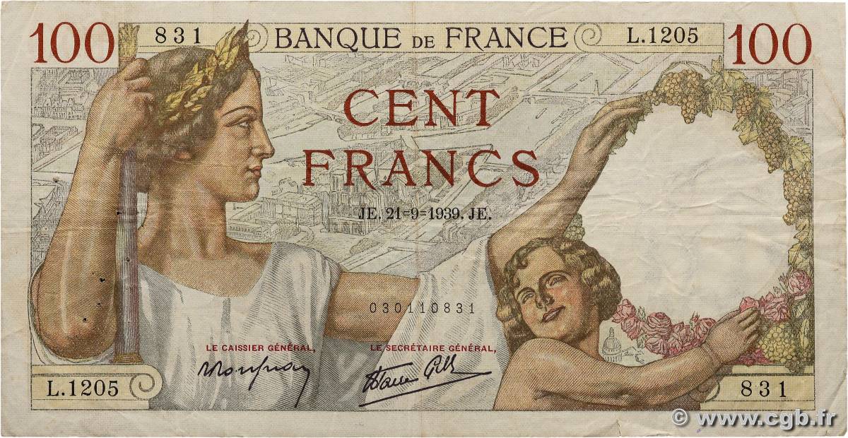 100 Francs SULLY FRANCE  1939 F.26.07 F