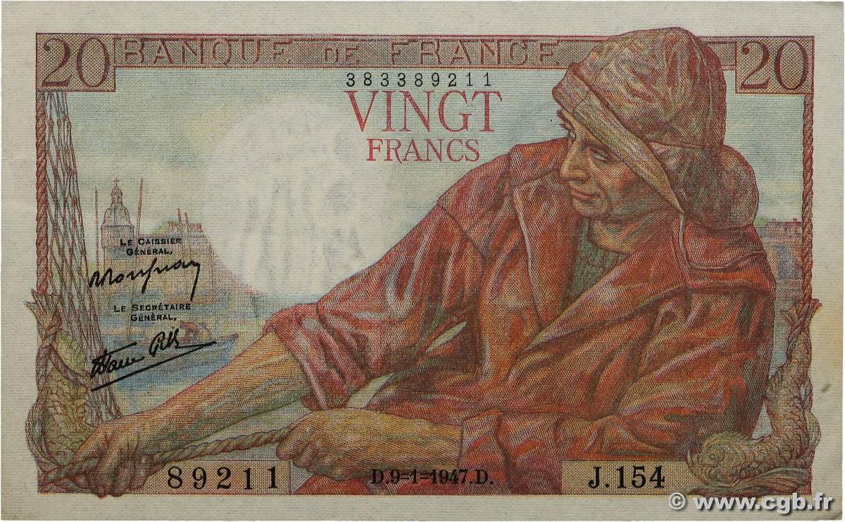 20 Francs PÊCHEUR FRANCE  1947 F.13.11 XF