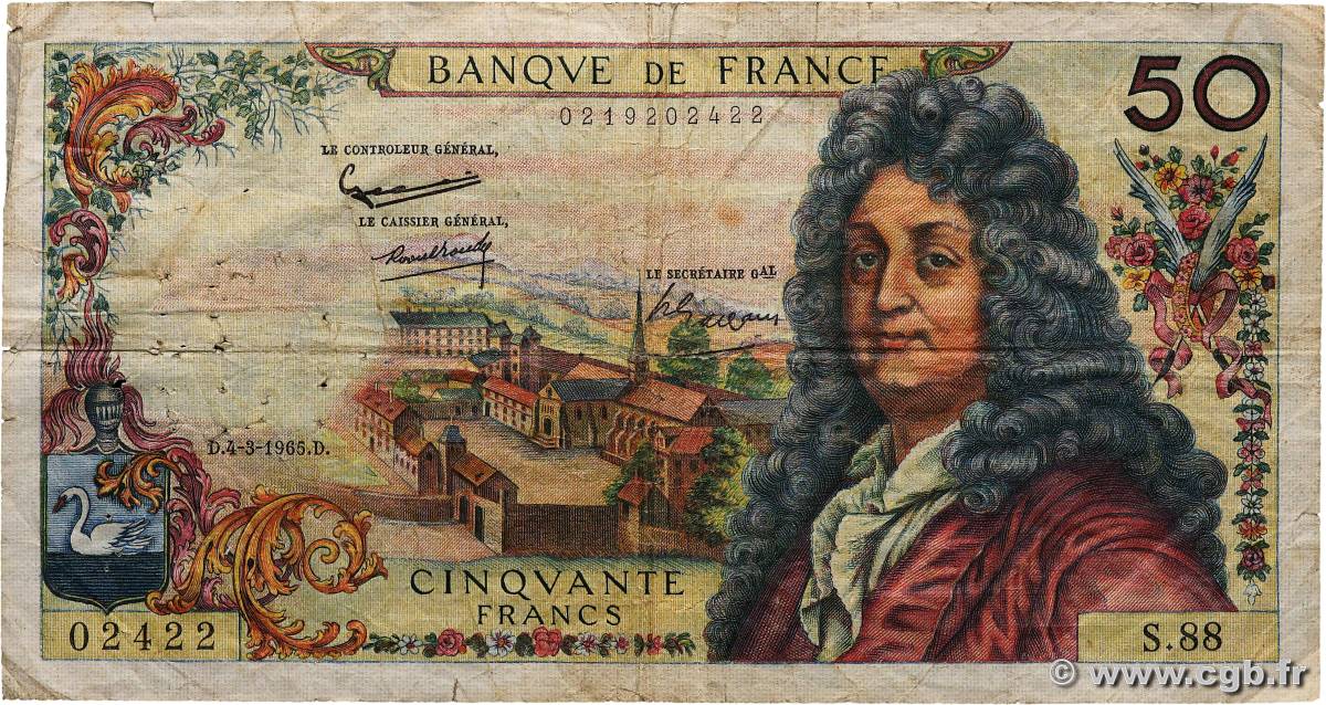 50 Francs RACINE FRANCE  1965 F.64.08 VG