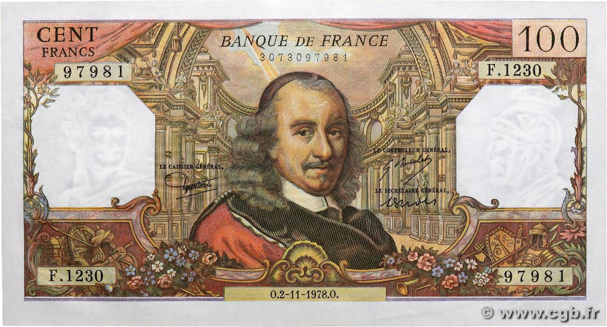 100 Francs CORNEILLE FRANCE  1978 F.65.64 AU+