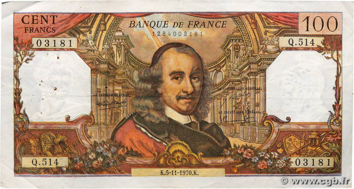 100 Francs CORNEILLE FRANCE  1970 F.65.33 F+