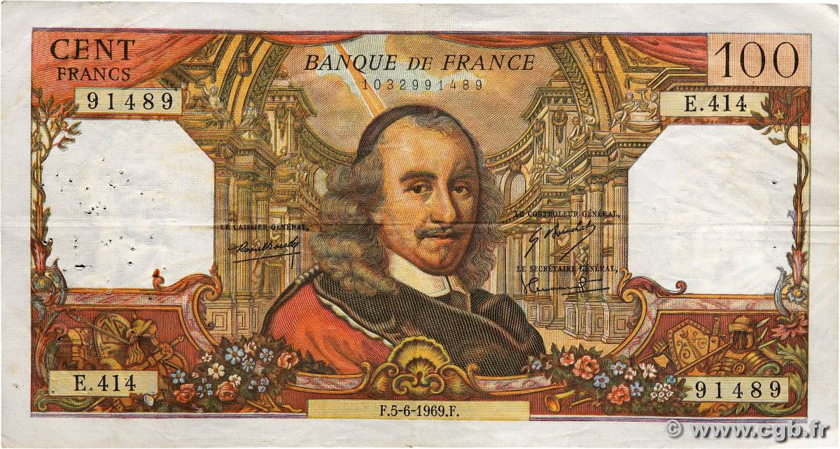 100 Francs CORNEILLE FRANCE  1969 F.65.27 F+