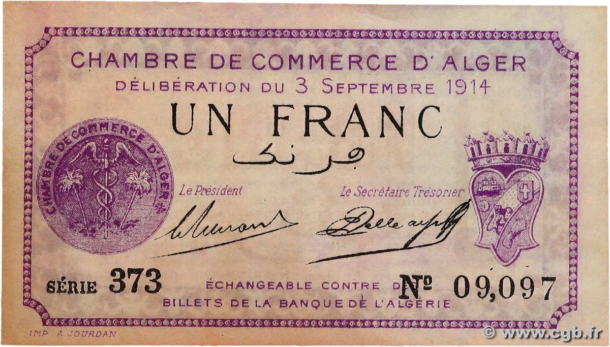 1 Franc ALGERIA Alger 1914 JP.137.01 XF