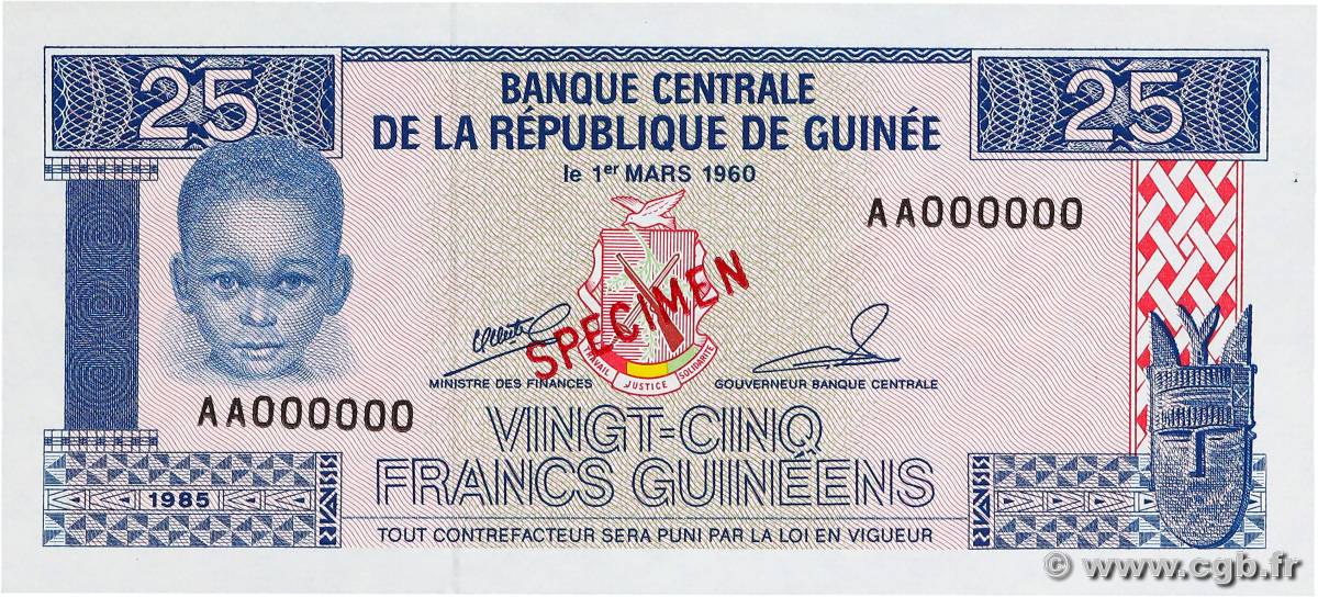 25 Francs Guinéens Spécimen GUINEA  1985 P.28s UNC