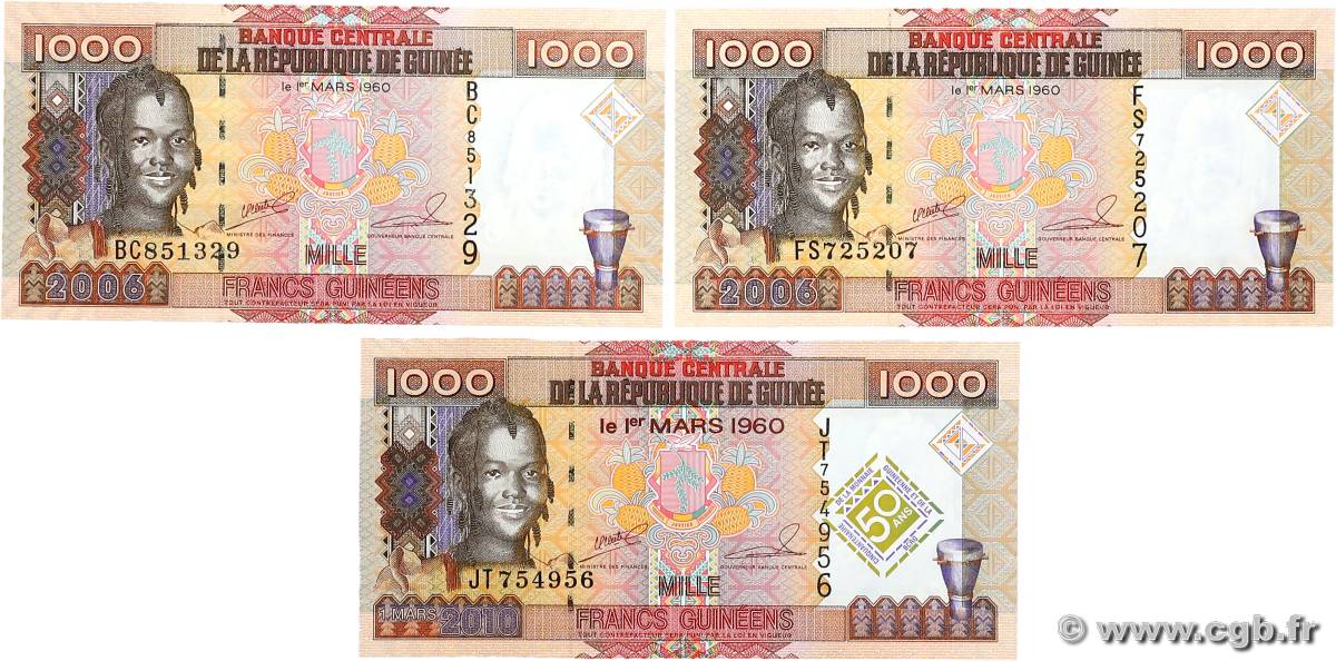 1000 Francs Guinéens Lot GUINEA  2006 P.40 UNC