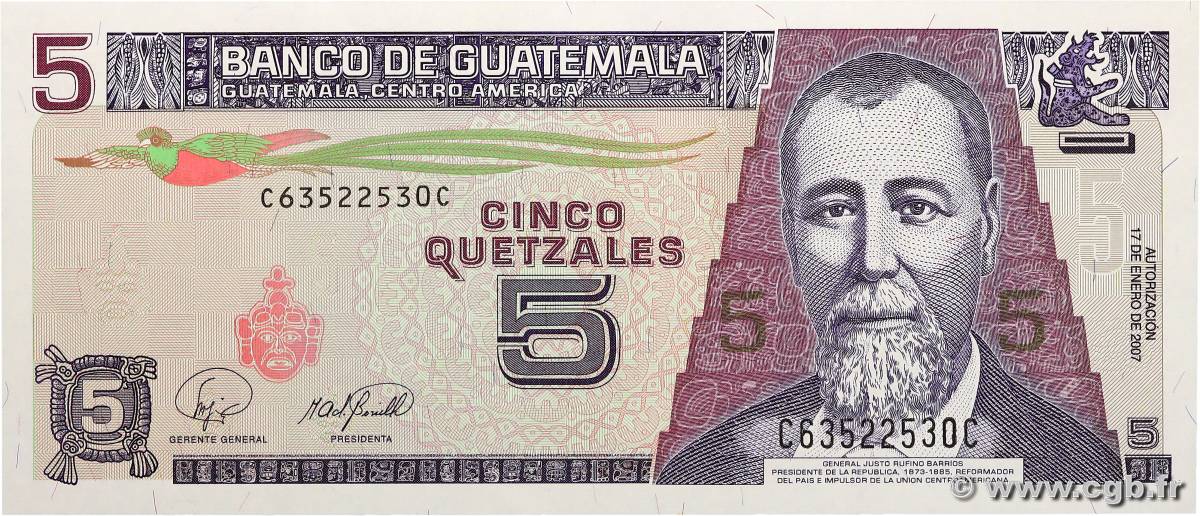 5 Quetzales GUATEMALA  2007 P.106c UNC-