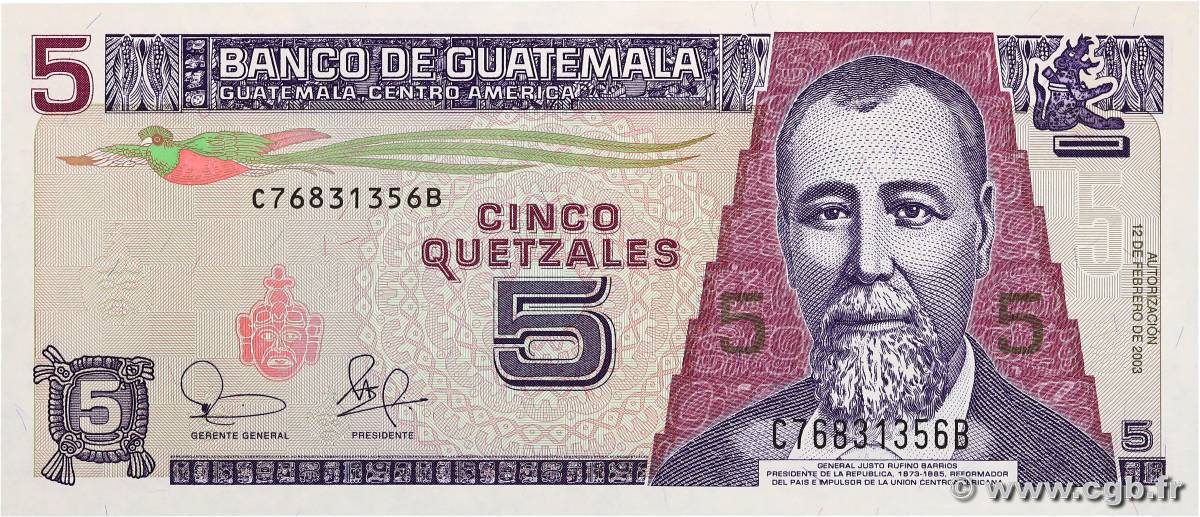 5 Quetzales GUATEMALA  2003 P.106a UNC