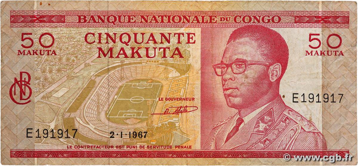 50 Makuta RÉPUBLIQUE DÉMOCRATIQUE DU CONGO  1967 P.011a B+