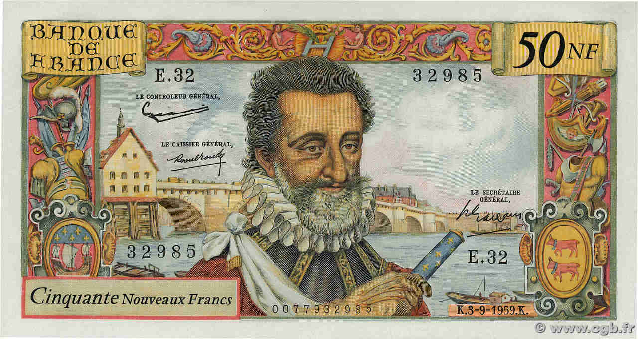 50 Nouveaux Francs HENRI IV FRANKREICH  1959 F.58.03 VZ+