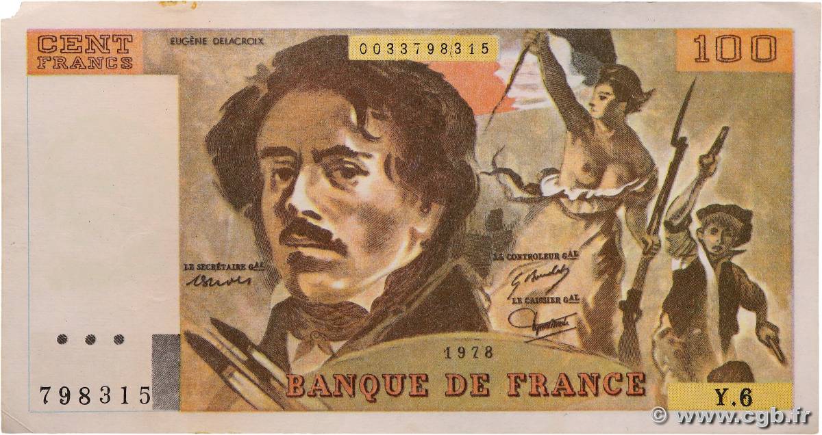 100 Francs DELACROIX modifié Faux FRANCE  1978 F.69.01dx pr.SUP