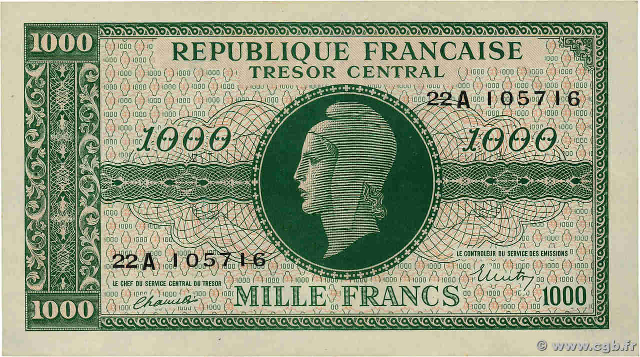 1000 Francs MARIANNE BANQUE D ANGLETERRE FRANCE  1945 VF.12.01 pr.SPL