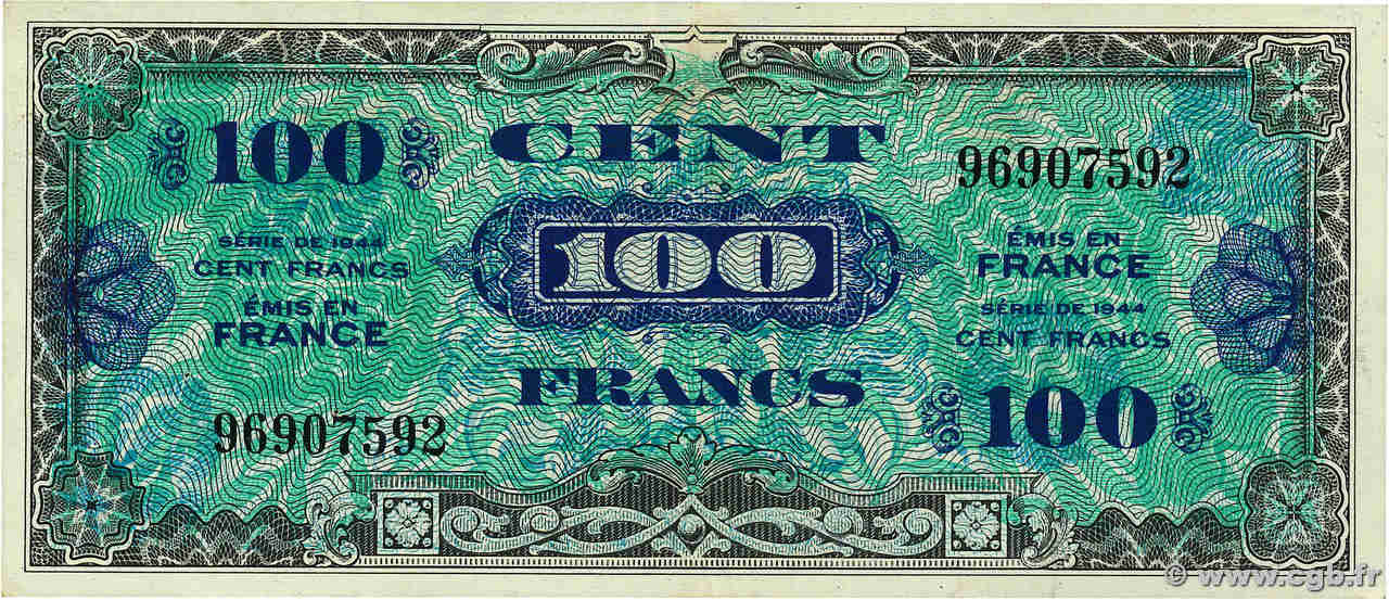 100 Francs DRAPEAU FRANCIA  1944 VF.20.01 q.SPL