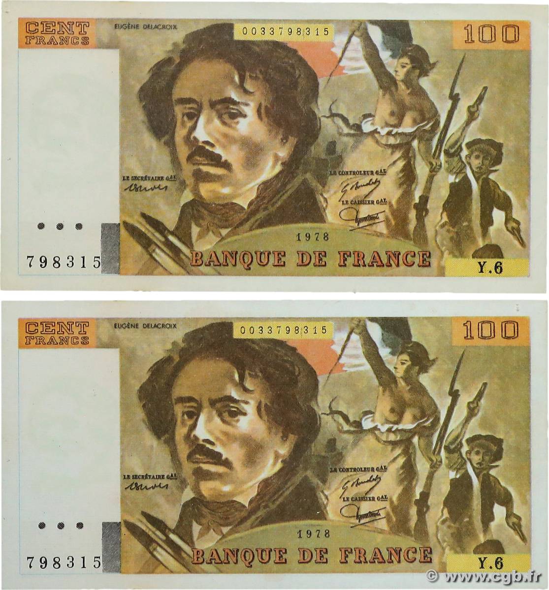 100 Francs DELACROIX modifié Lot FRANCE  1978 F.69.01dx SUP