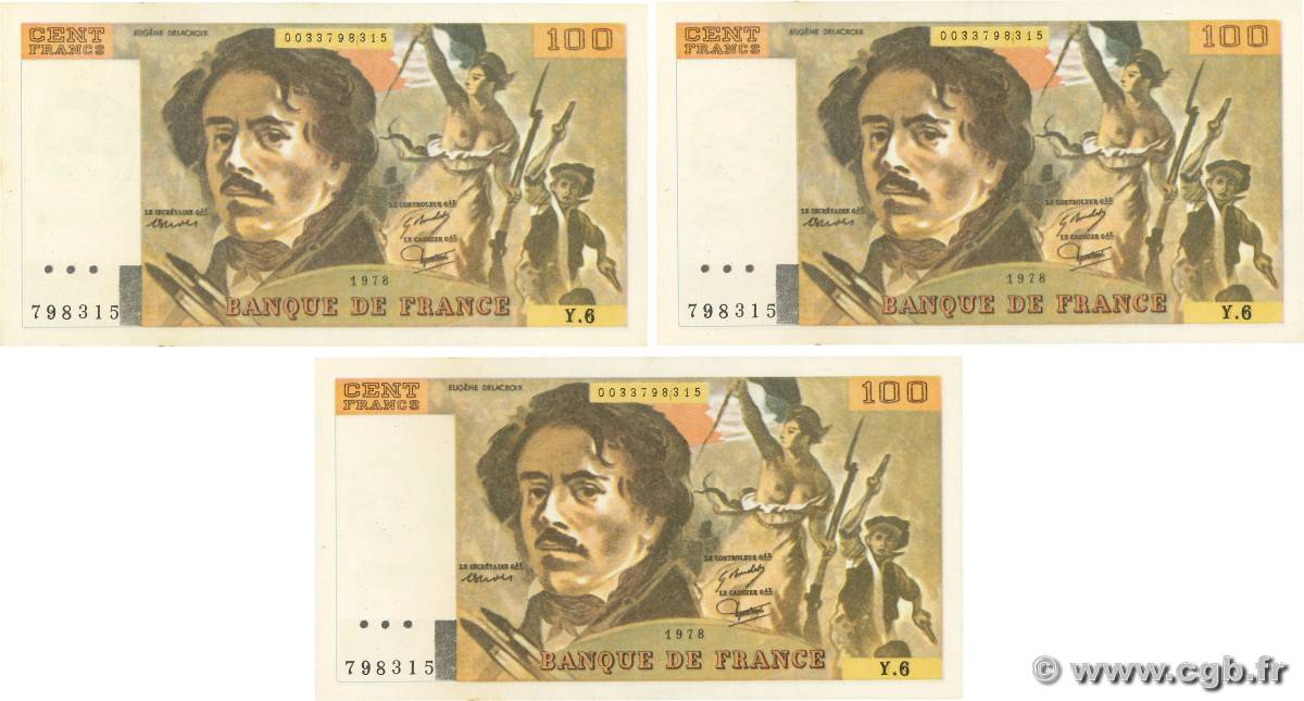 100 Francs DELACROIX modifié Lot FRANCIA  1978 F.69.01dx SPL+