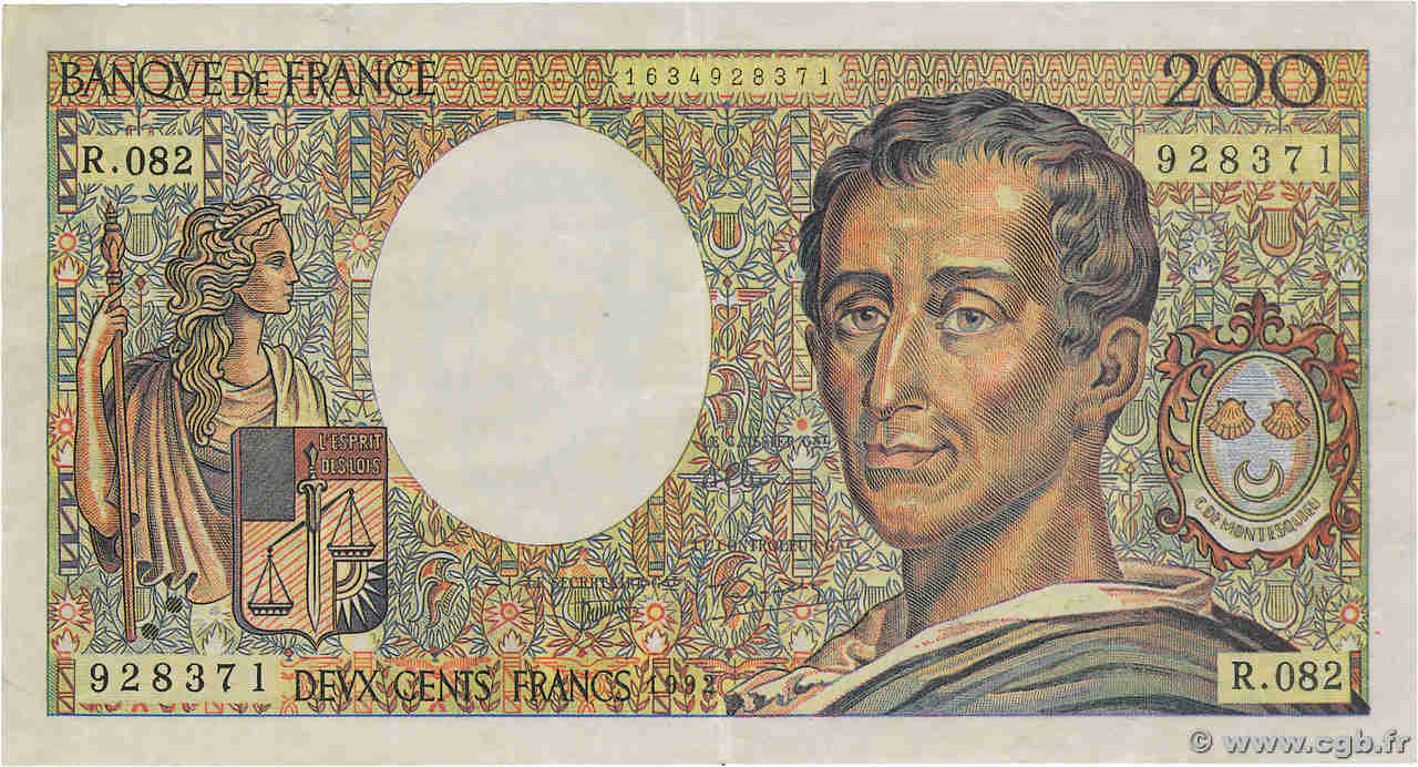 200 Francs MONTESQUIEU Faux FRANKREICH  1990 F.70.10ax SS