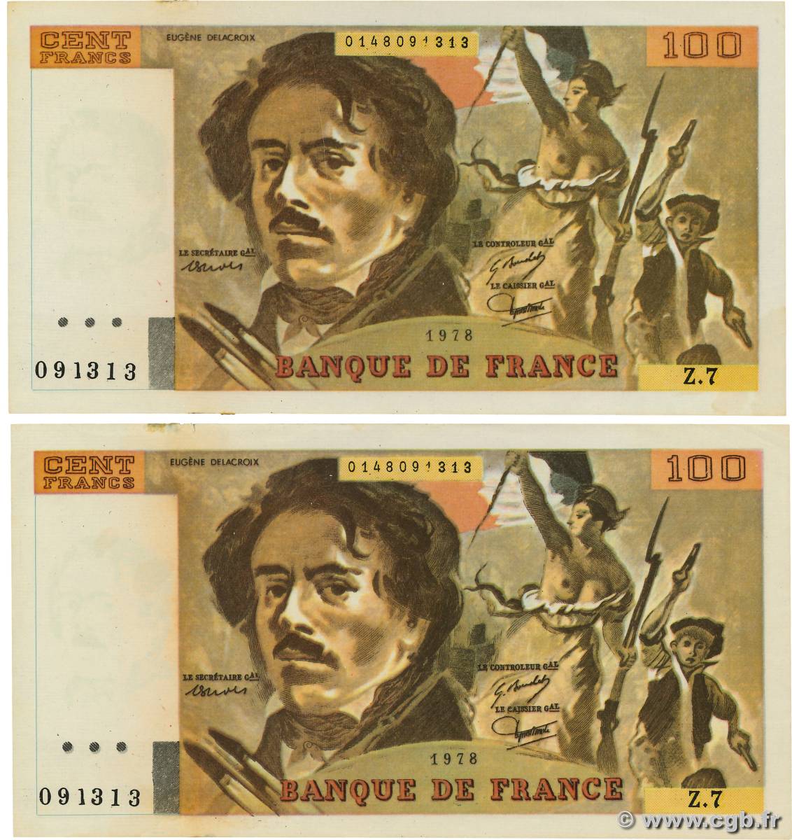 100 Francs DELACROIX modifié Lot FRANCIA  1978 F.69.01dx MBC+