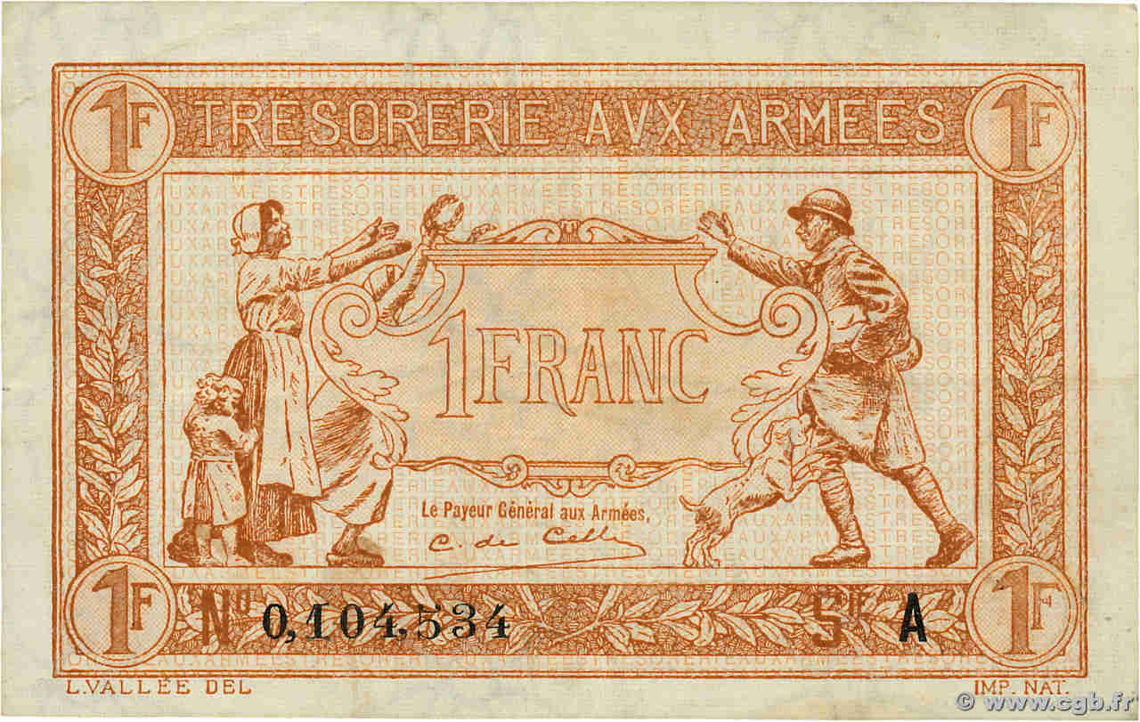 1 Franc TRÉSORERIE AUX ARMÉES 1917 FRANCE  1917 VF.03.01 TTB+